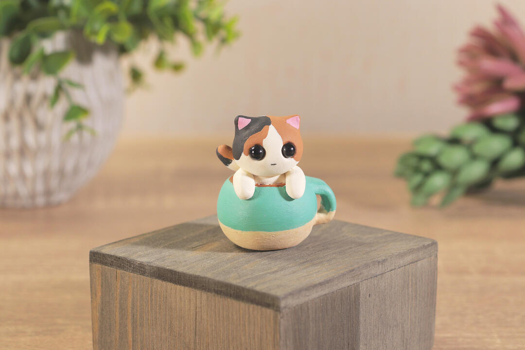 Calico Mug Cat - Polymer Clay